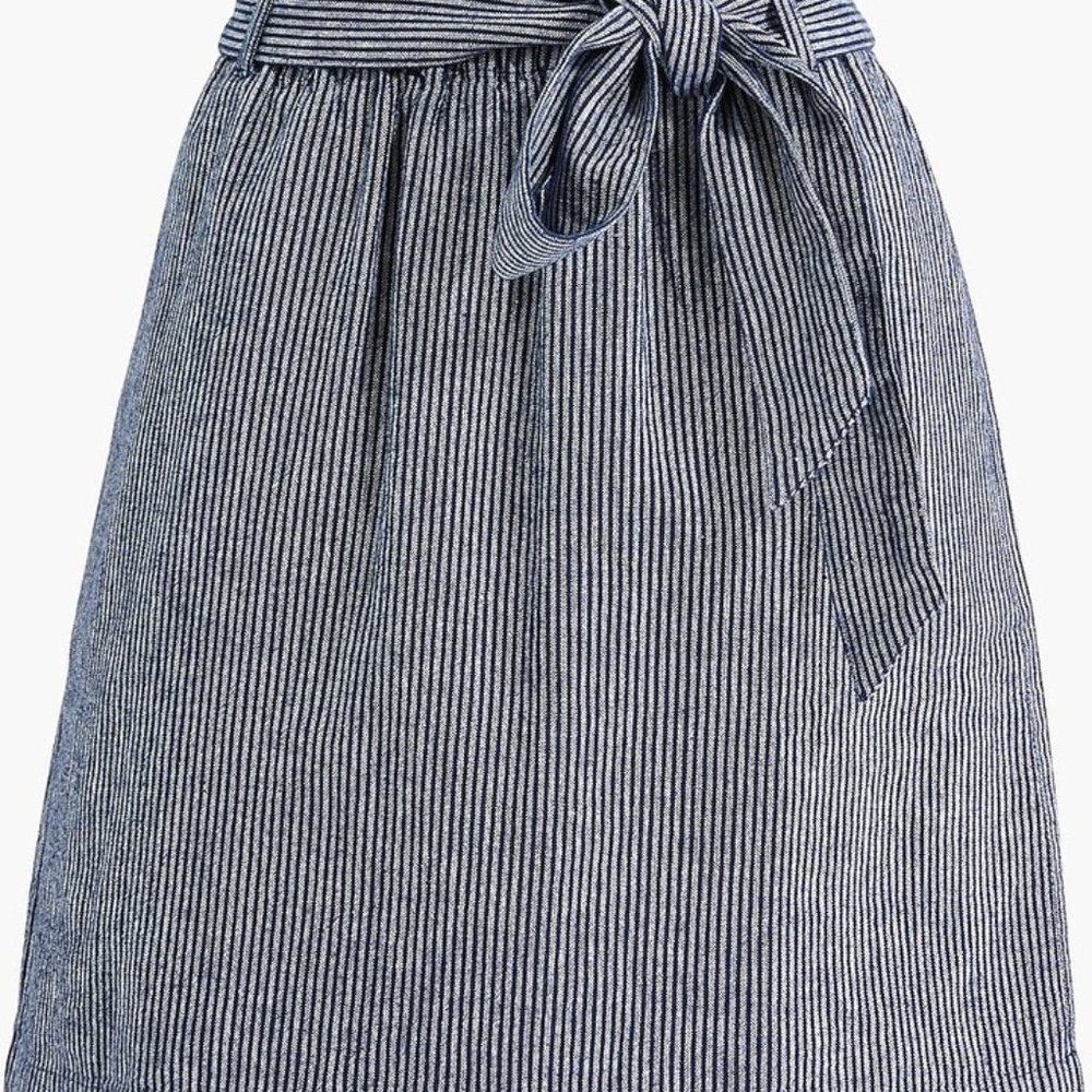 J Crew Linen-cotton paper-bag mini skirt Navy/White Striped Size Medium - Picture 7 of 11